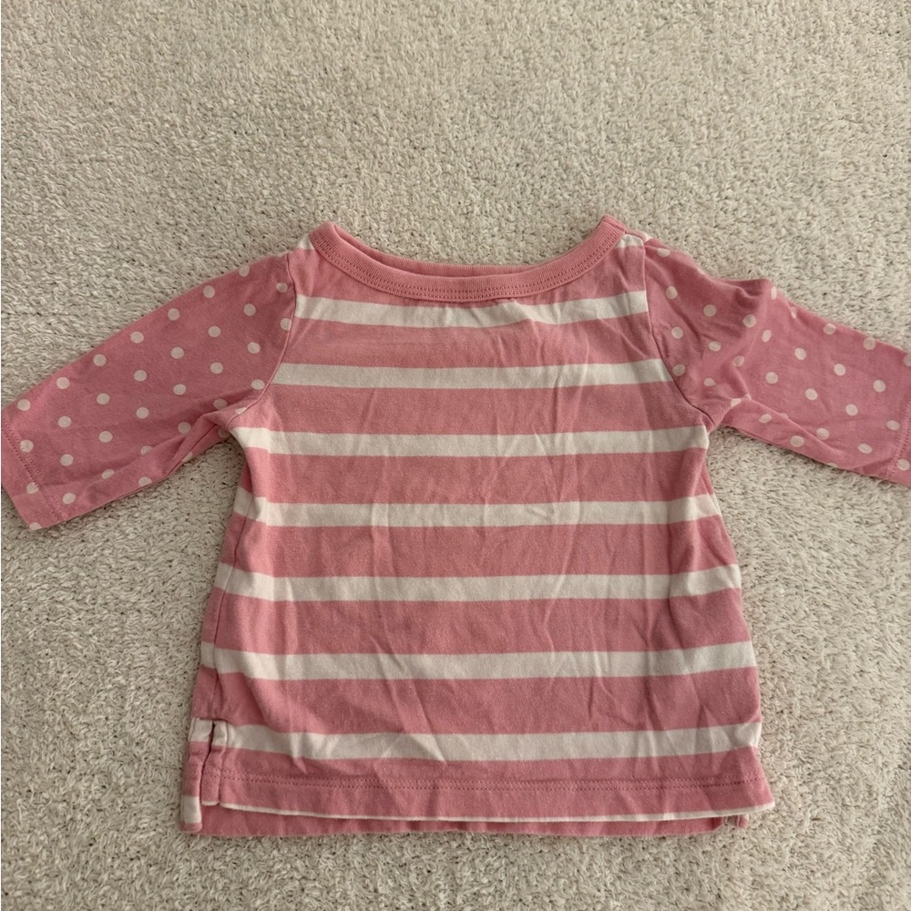 GAP Pink and White Striped Long Sleeve Tee with Polka Dot Sleeves